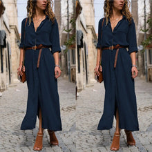 將圖片載入圖庫檢視器 Women Summer V Neck Boho Party Beach Dress Woman Solid Color Long Maxi Dresses Ladies Holiday Casual Sundress Female Clothes