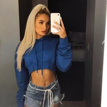 Load image into Gallery viewer, Hooded Crop Top Women's Sweatshirt Long Sleeve Lace Up