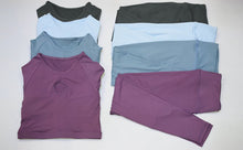 Load image into Gallery viewer, GXQIL 2020 Fitness Suit Women Sportswear Dry Fit Gym Clothing Jogging Suit Femme Sports Woman Set Long Sleeve Tops Kit Purple L