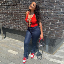 Load image into Gallery viewer, Simenual Ruched Denim Blue High Waist Stacked Jeans Women Clothing Streetwear