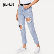 Load image into Gallery viewer, ROMWE Jeans Woman Cut Out Ripped Jeans