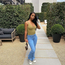 Load image into Gallery viewer, Simenual Ruched Denim Blue High Waist Stacked Jeans Women Clothing Streetwear